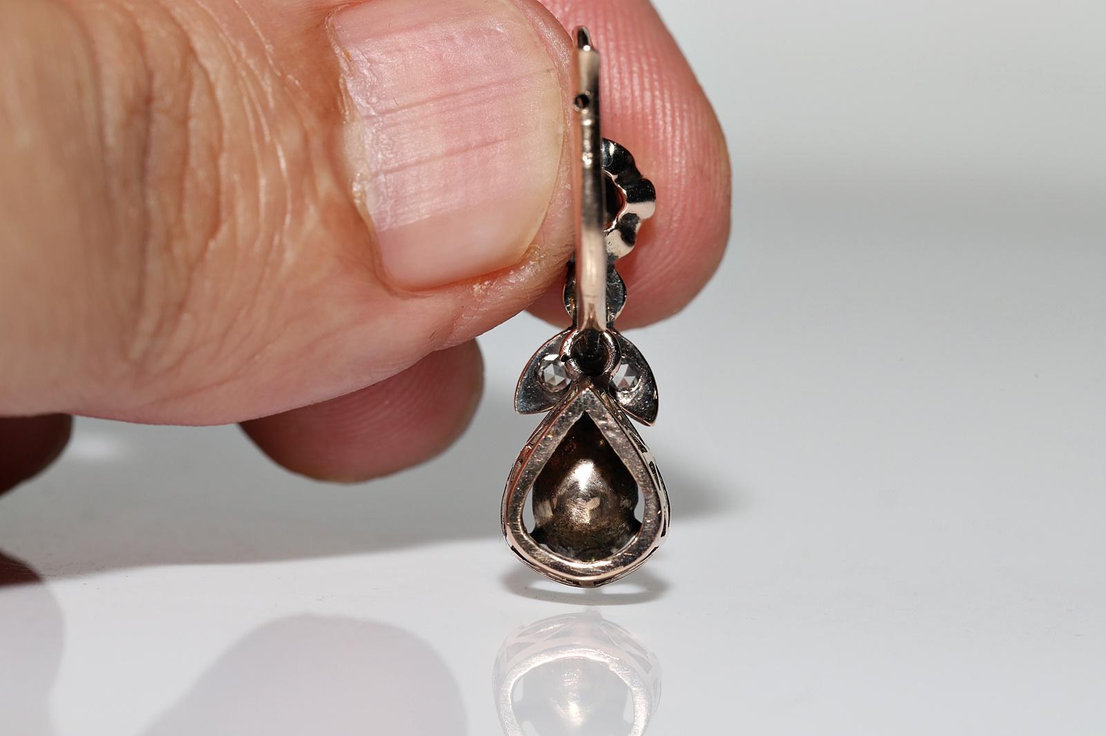 Antiker Ottomane Circa 1900er Jahre 8k Gold Natürlicher Rosenschliff Diamant Dekorierter Ohrring im Angebot 5