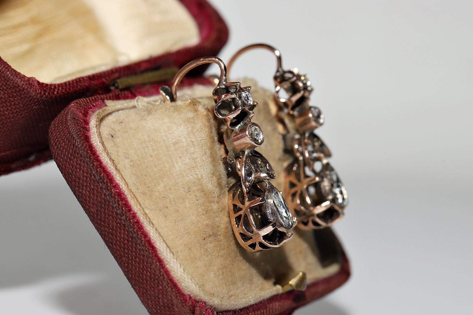 Antiker Ottomane Circa 1900er Jahre 8k Gold Natürlicher Rosenschliff Diamant Dekorierter Ohrring (Viktorianisch) im Angebot