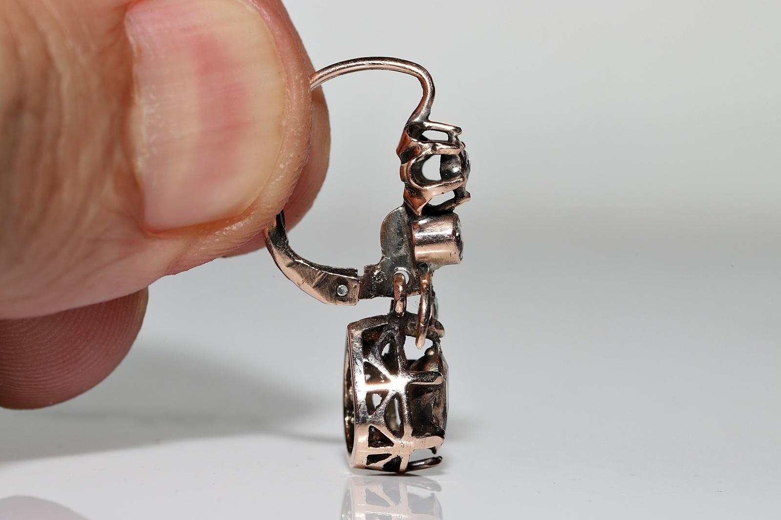 Antiker Ottomane Circa 1900er Jahre 8k Gold Natürlicher Rosenschliff Diamant Dekorierter Ohrring Damen im Angebot