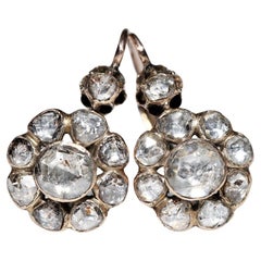 Antiker Ottomane Circa 1900er Jahre 8k Gold Natürlicher Rosenschliff Diamant Dekorierter Ohrring