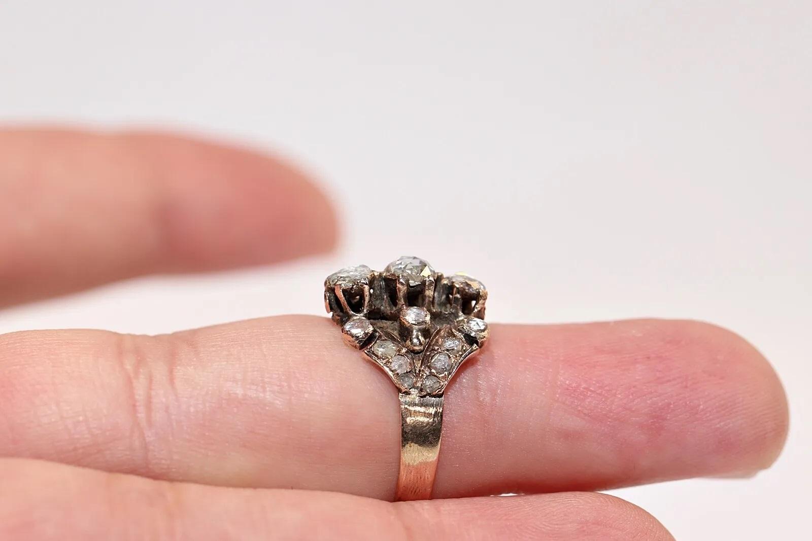 Antique Ottoman Circa 1900s 8k Gold Natural Rose Cut Diamond Decorated Ring  6