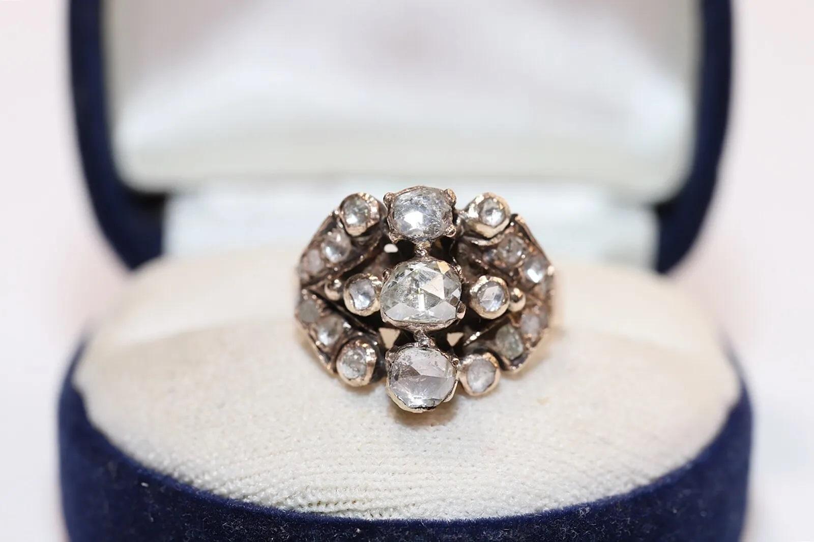 Antique Ottoman Circa 1900s 8k Gold Natural Rose Cut Diamond Decorated Ring  7