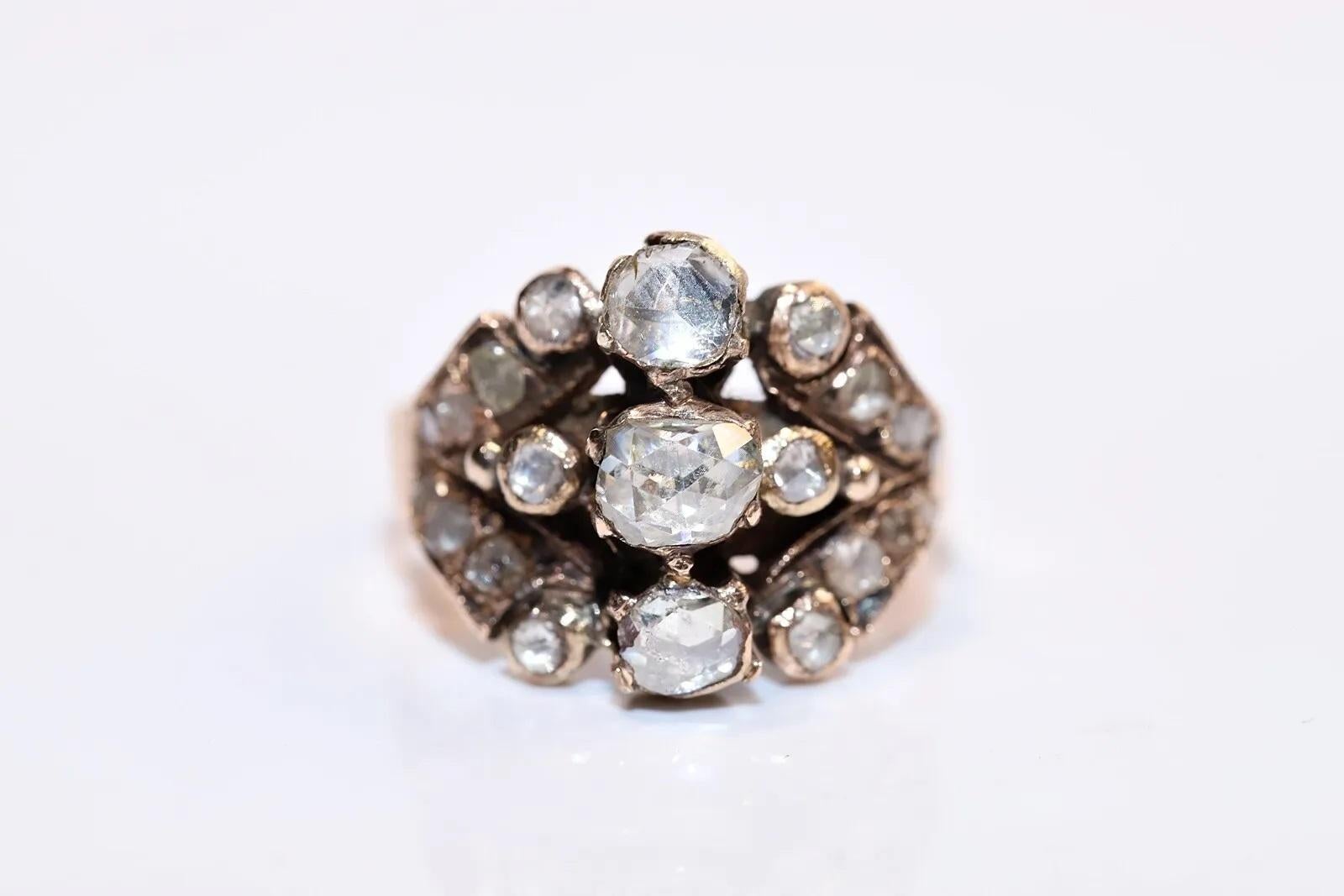 Late Victorian Antique Ottoman Circa 1900s 8k Gold Natural Rose Cut Diamond Decorated Ring 