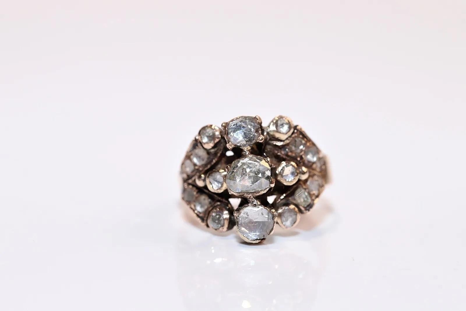 Women's Antique Ottoman Circa 1900s 8k Gold Natural Rose Cut Diamond Decorated Ring 