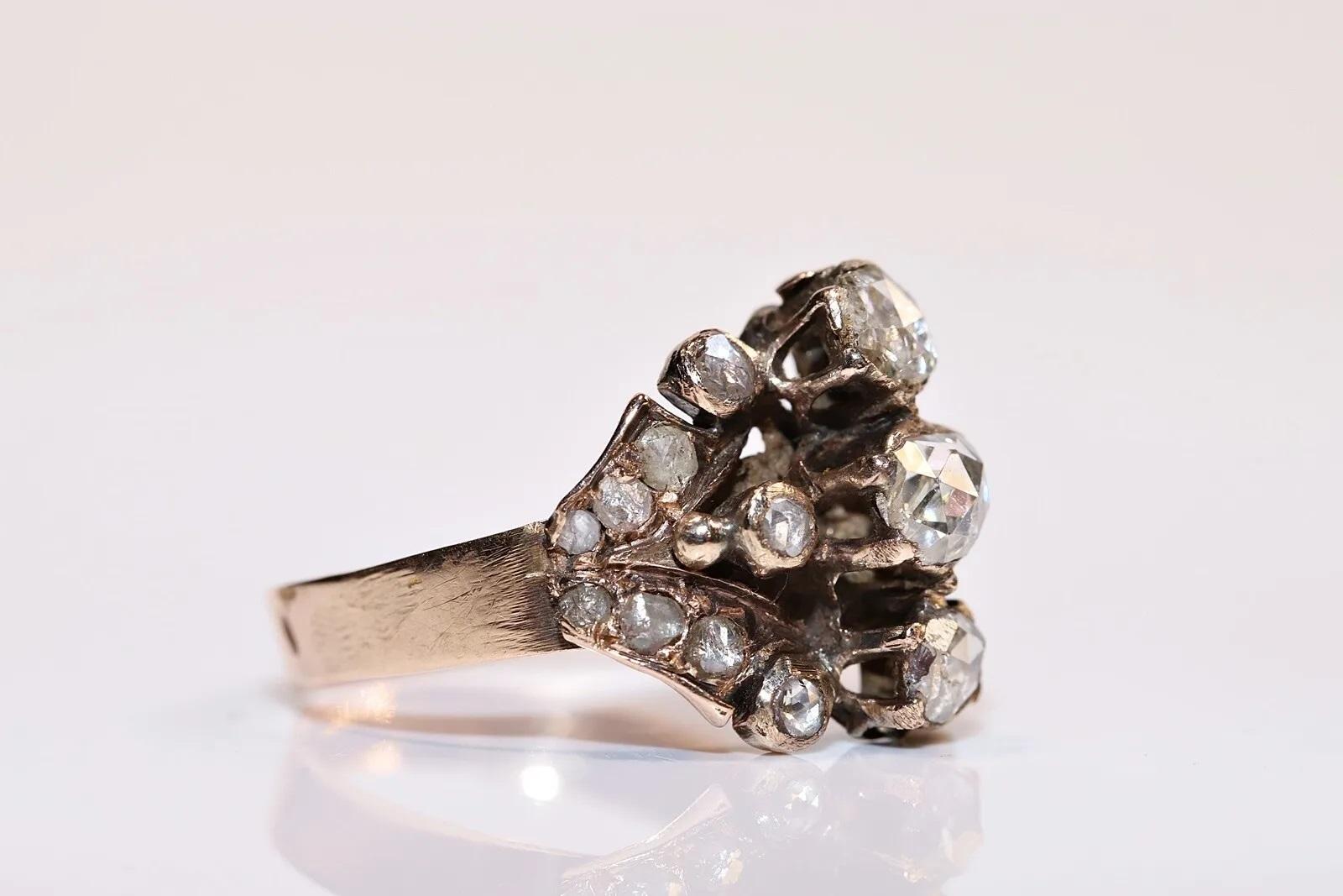 Antique Ottoman Circa 1900s 8k Gold Natural Rose Cut Diamond Decorated Ring  1