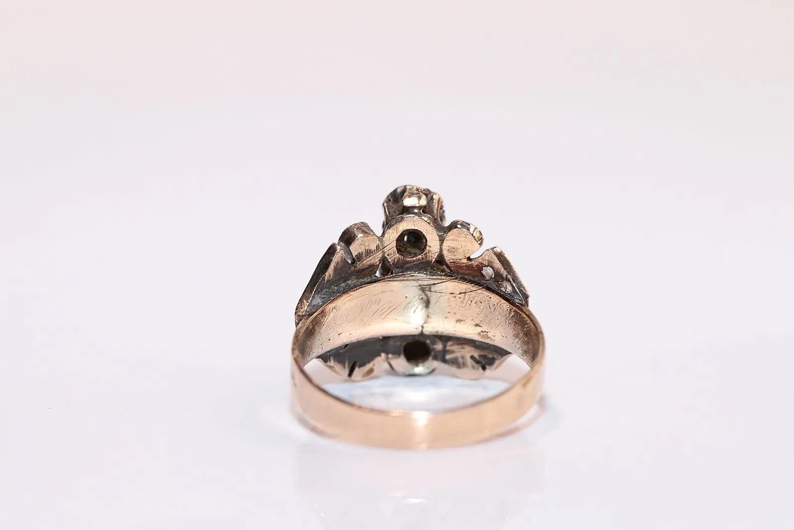 Antique Ottoman Circa 1900s 8k Gold Natural Rose Cut Diamond Decorated Ring  3