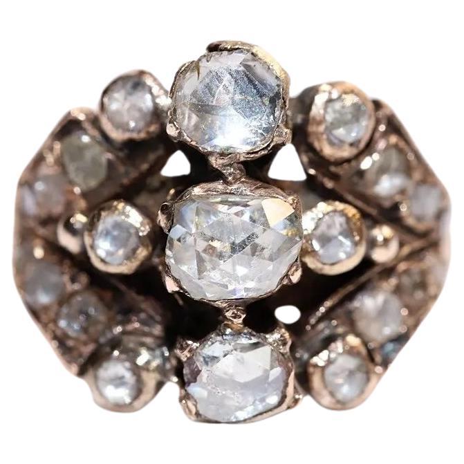 Antique Ottoman Circa 1900s 8k Gold Natural Rose Cut Diamond Decorated Ring 
