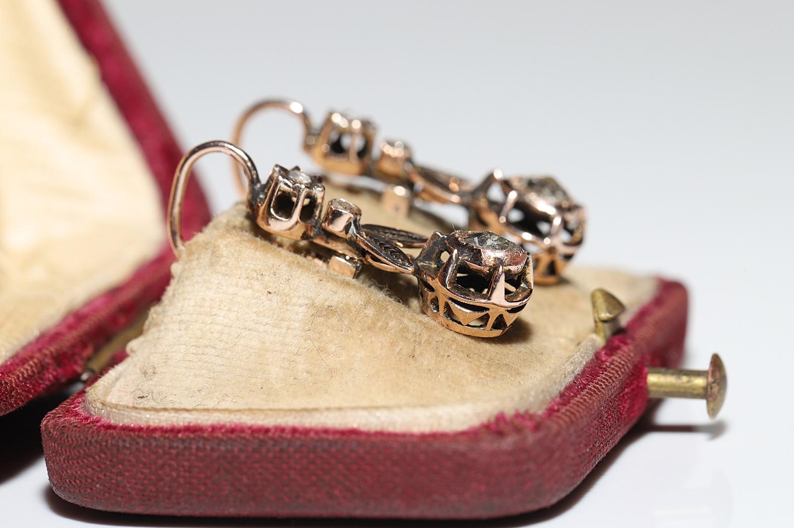 Antiker Ottomane Circa 1900er Jahre 8k Gold Natürlicher Rosenschliff Diamant-Tropfen-Ohrring (Spätviktorianisch)