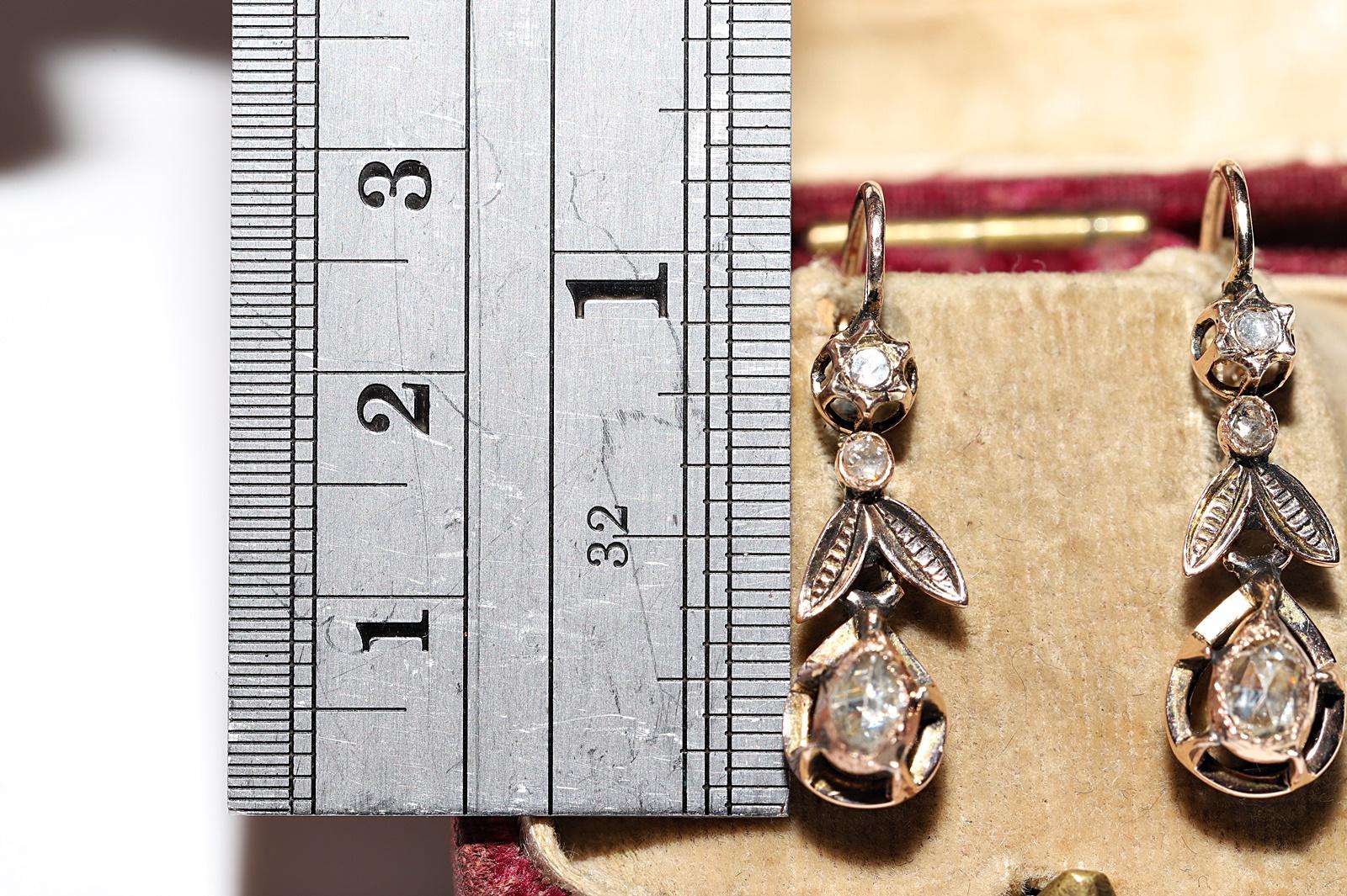 Antiker Ottomane Circa 1900er Jahre 8k Gold Natürlicher Rosenschliff Diamant-Tropfen-Ohrring im Zustand „Gut“ in Fatih/İstanbul, 34
