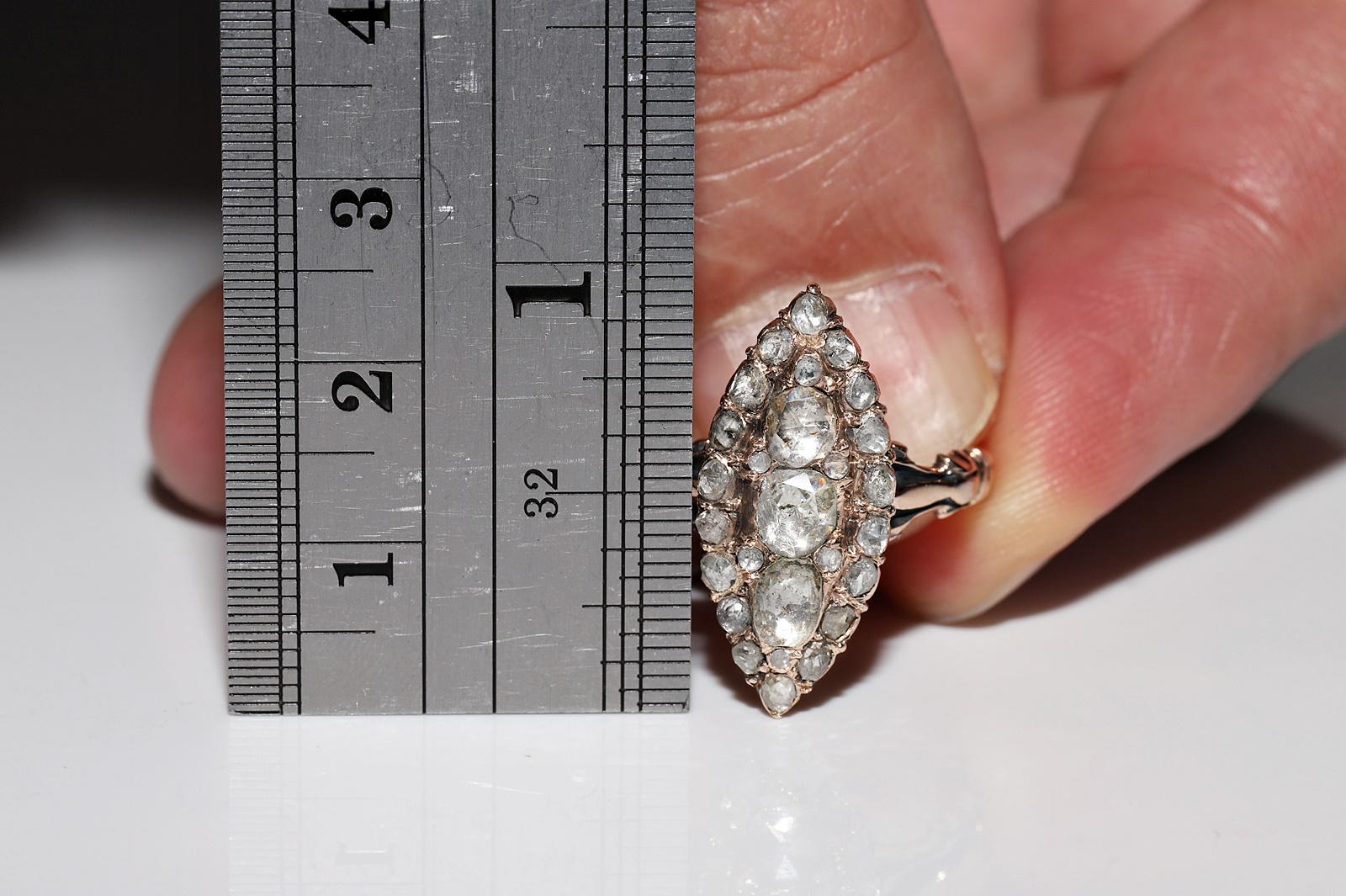 Antiker Ottomane Circa 1900er Jahre 8k Gold Natürlicher Rosenschliff Diamant Navette Ring im Angebot 8
