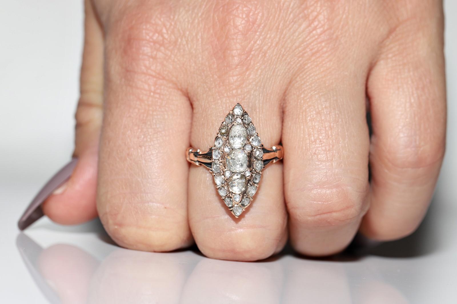 Antiker Ottomane Circa 1900er Jahre 8k Gold Natürlicher Rosenschliff Diamant Navette Ring (Viktorianisch) im Angebot