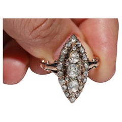 Antiker Ottomane Circa 1900er Jahre 8k Gold Natürlicher Rosenschliff Diamant Navette Ring