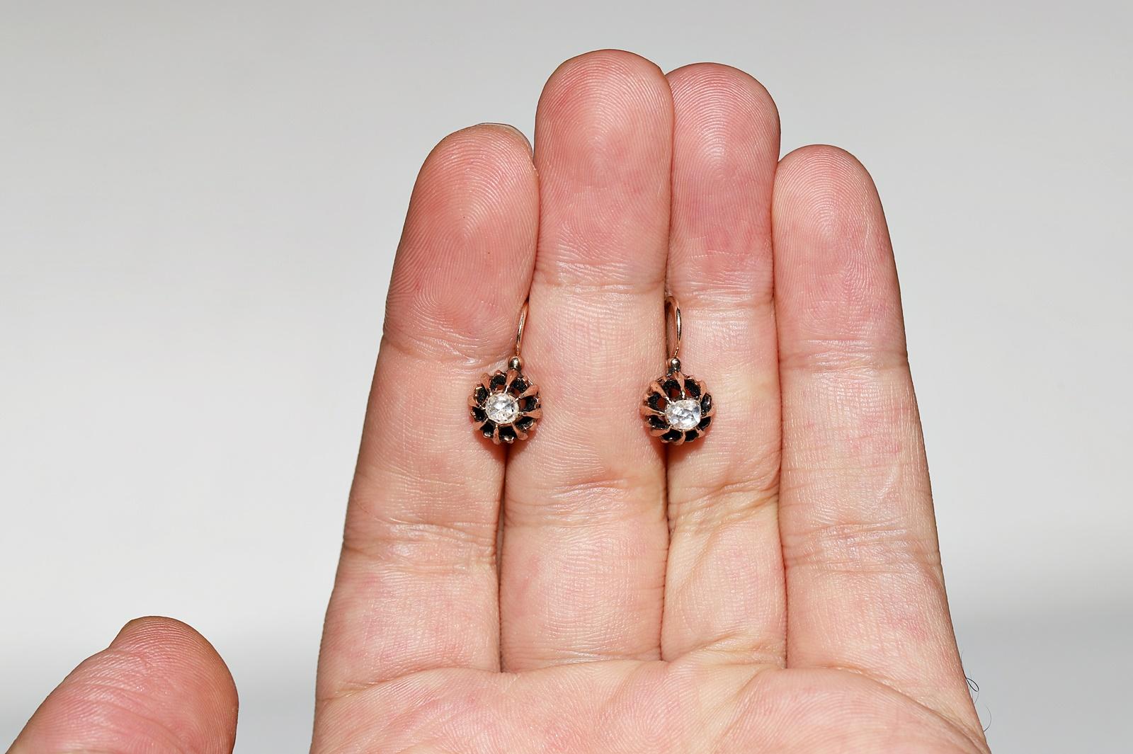 Antique Ottoman Circa 1900s 8k Gold Natural Rose Cut Diamond Solitaire Earring  For Sale 7