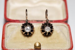 Antique Ottoman Circa 1900s 8k Gold Natural Rose Cut Diamond Solitaire Earring