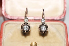 Antique Ottoman  Circa 1900s 8k Gold Natural Rose Cut Diamond Solitaire Earring