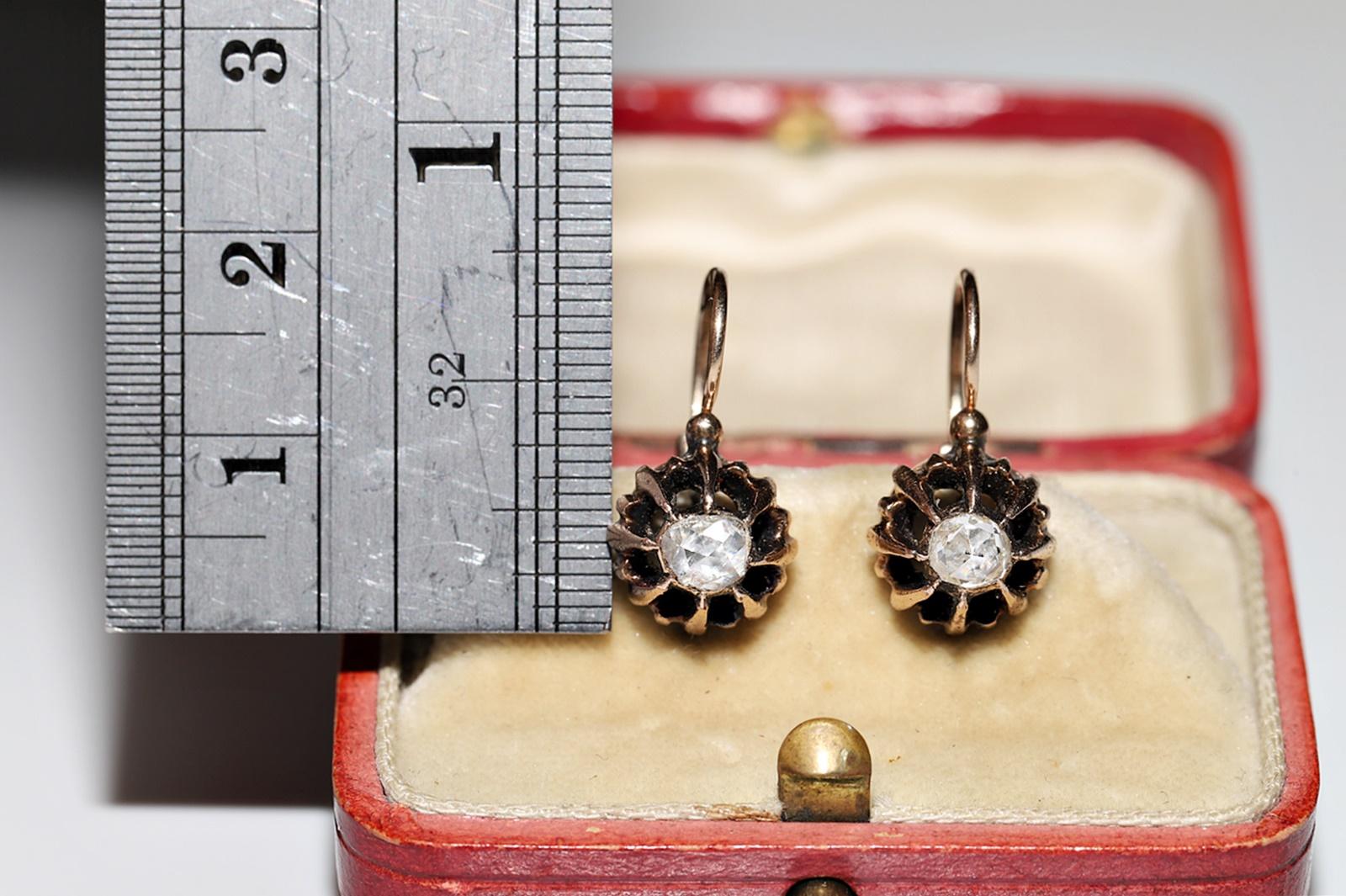 Antique Ottoman Circa 1900s 8k Gold Natural Rose Cut Diamond Solitaire Earring  In Good Condition For Sale In Fatih/İstanbul, 34
