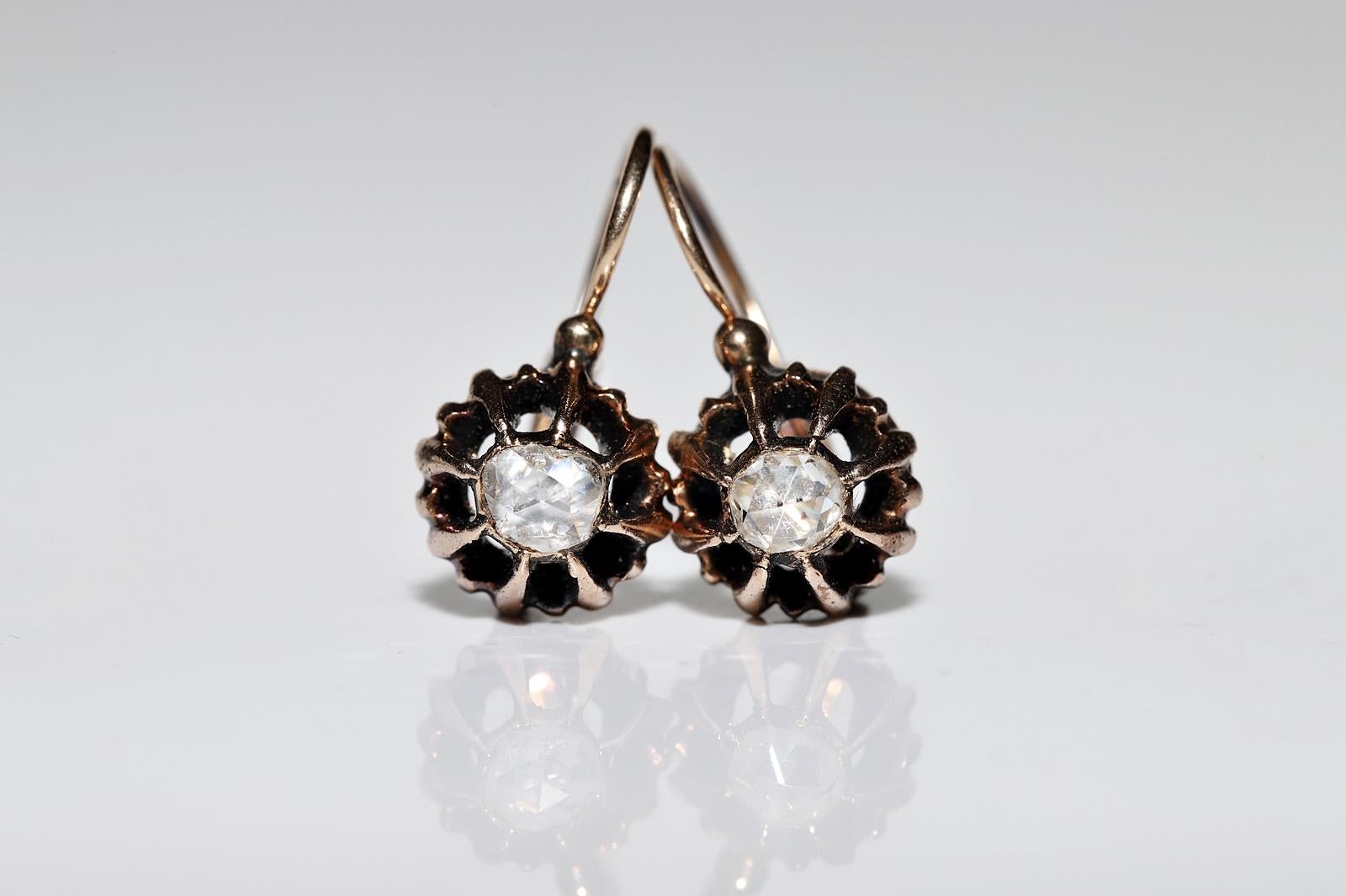 Antiker Ottomane Circa 1900er Jahre 8k Gold Natürlicher Rosenschliff Diamant Solitär Ohrring  Damen im Angebot