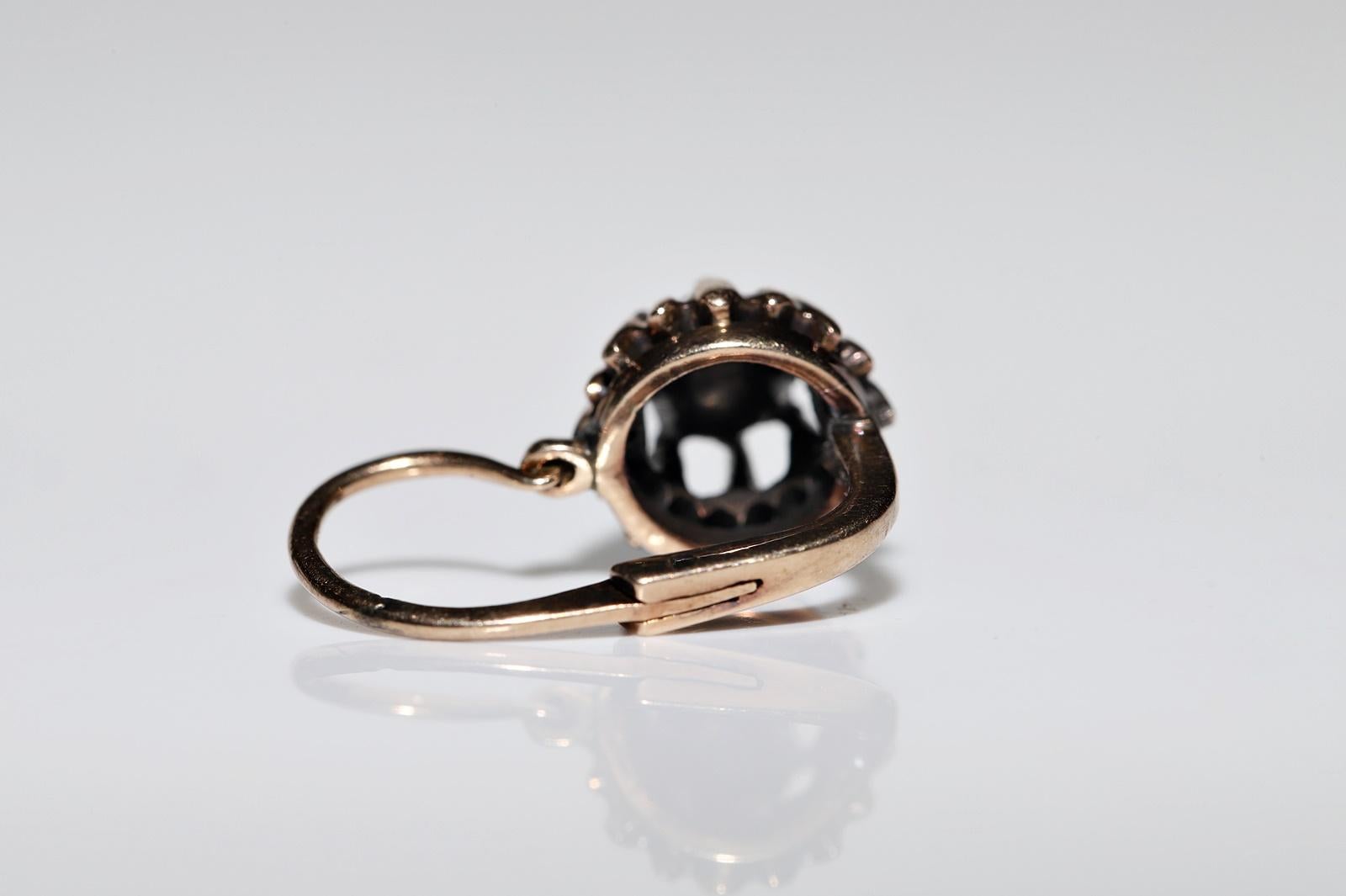 Antiker Ottomane Circa 1900er Jahre 8k Gold Natürlicher Rosenschliff Diamant Solitär Ohrring 1