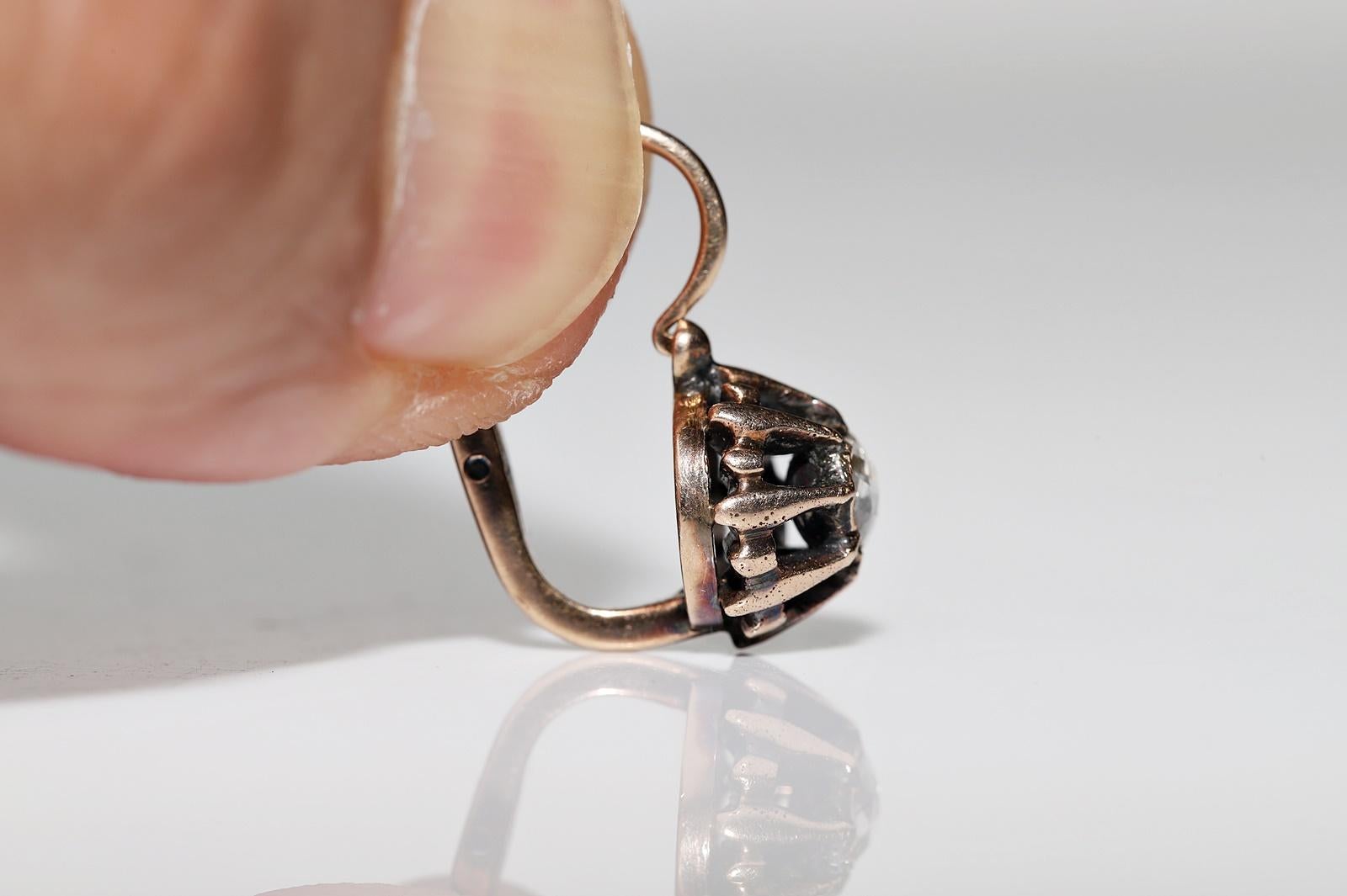 Antiker Ottomane Circa 1900er Jahre 8k Gold Natürlicher Rosenschliff Diamant Solitär Ohrring  im Angebot 2