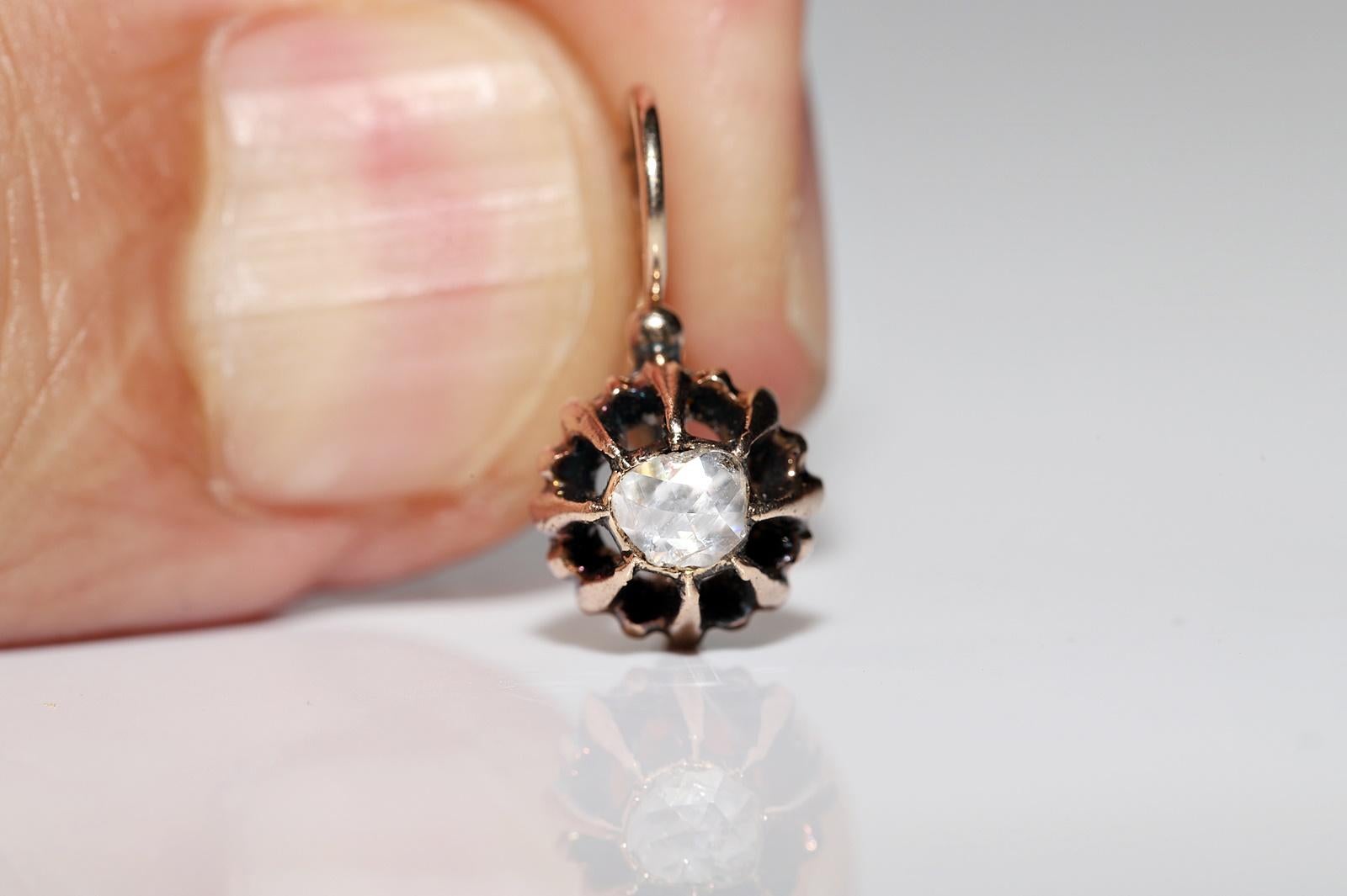 Antique Ottoman Circa 1900s 8k Gold Natural Rose Cut Diamond Solitaire Earring  For Sale 4