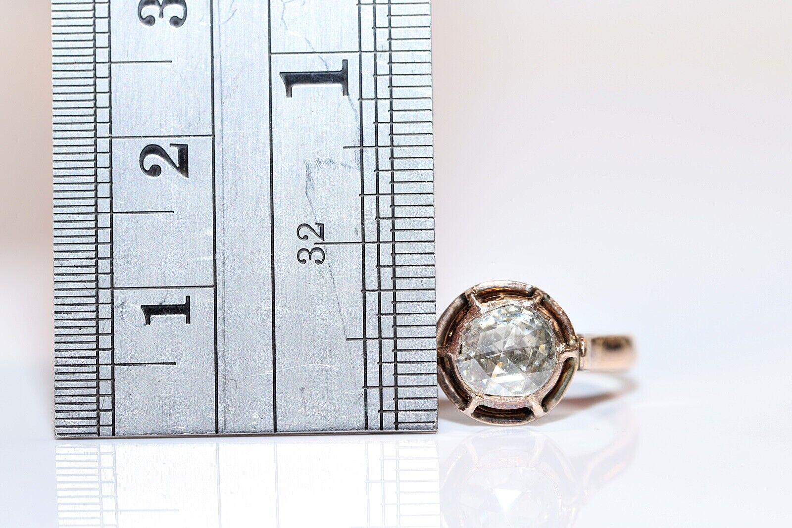 Antique Ottoman  Circa 1900s 8k Gold Natural Rose Cut Diamond Solitaire Ring For Sale 6
