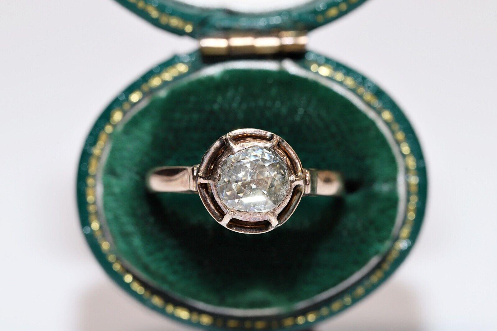 Antique Ottoman  Circa 1900s 8k Gold Natural Rose Cut Diamond Solitaire Ring For Sale 7
