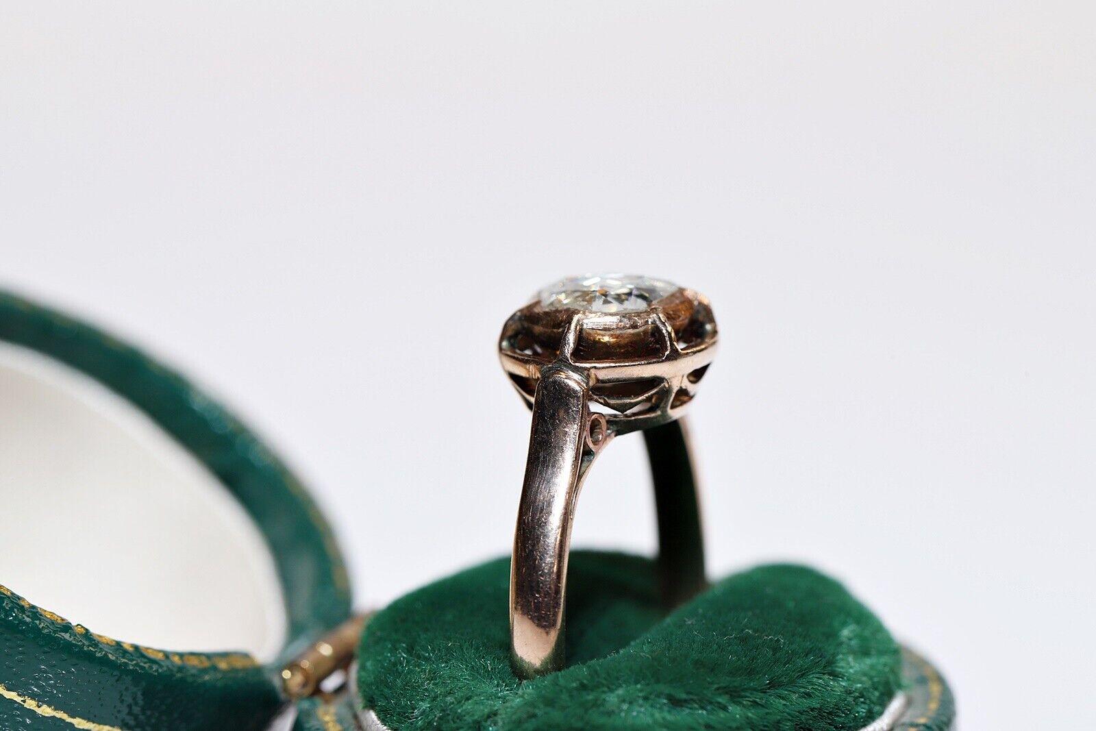 Retro Antique Ottoman  Circa 1900s 8k Gold Natural Rose Cut Diamond Solitaire Ring For Sale