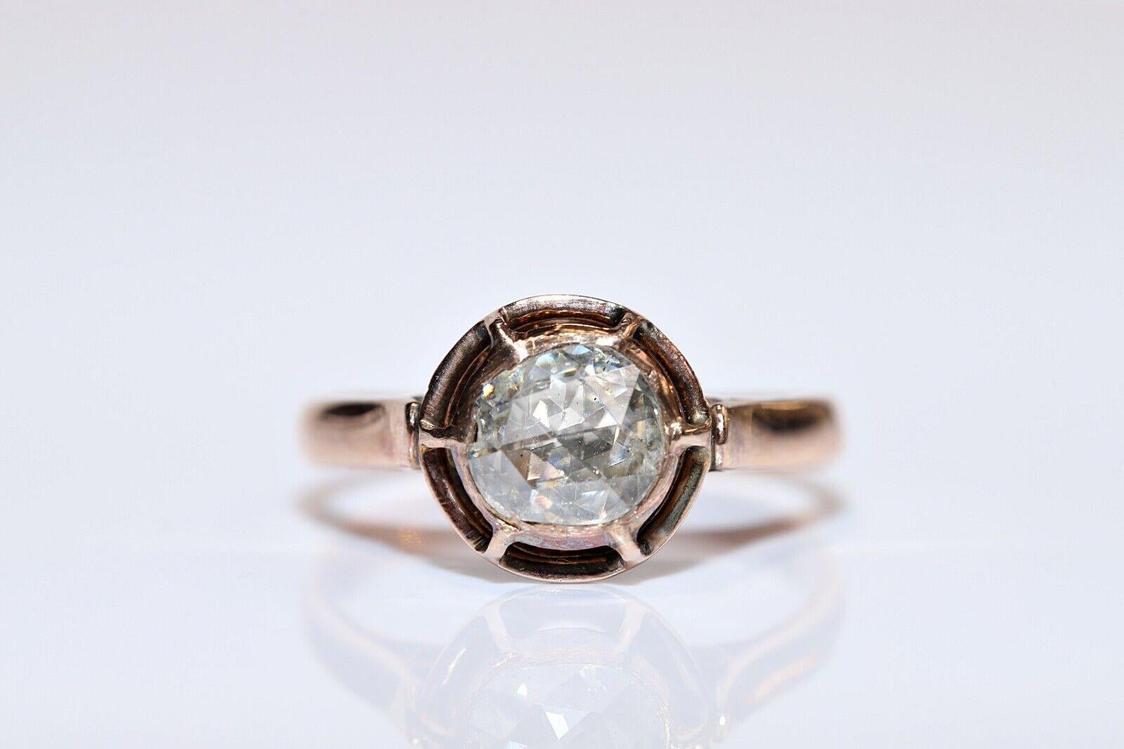Antique Ottoman  Circa 1900s 8k Gold Natural Rose Cut Diamond Solitaire Ring In Good Condition For Sale In Fatih/İstanbul, 34