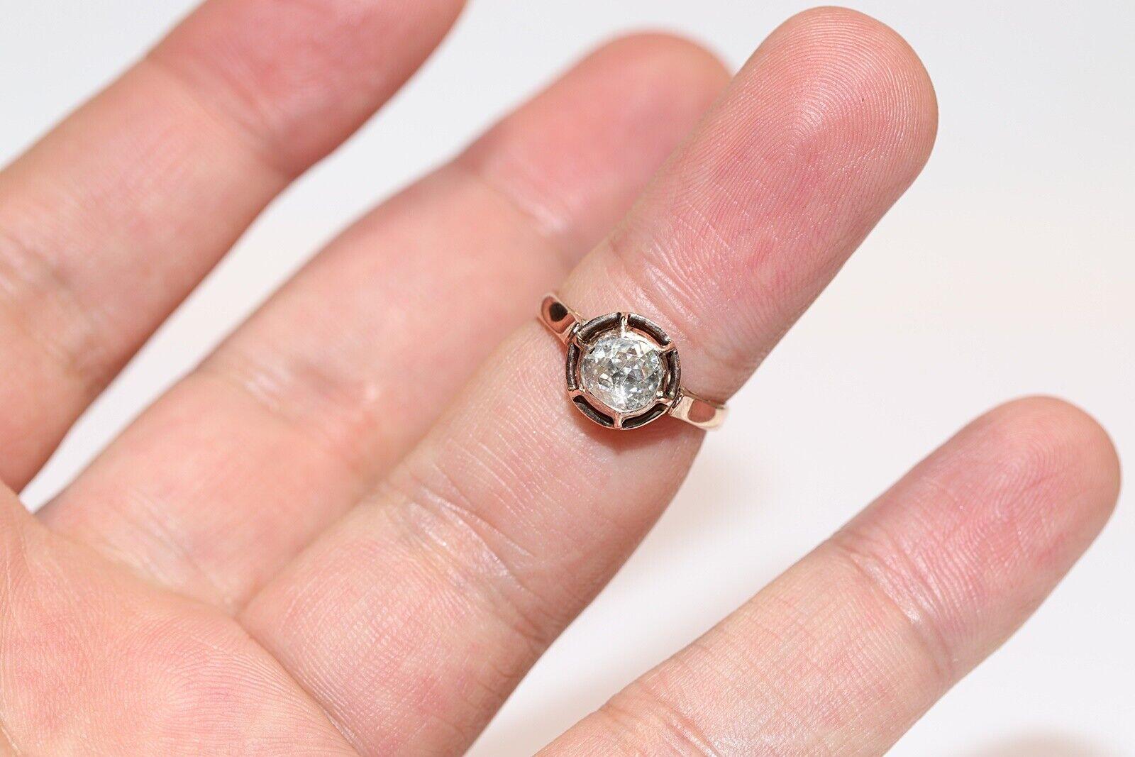 Antique Ottoman  Circa 1900s 8k Gold Natural Rose Cut Diamond Solitaire Ring For Sale 2