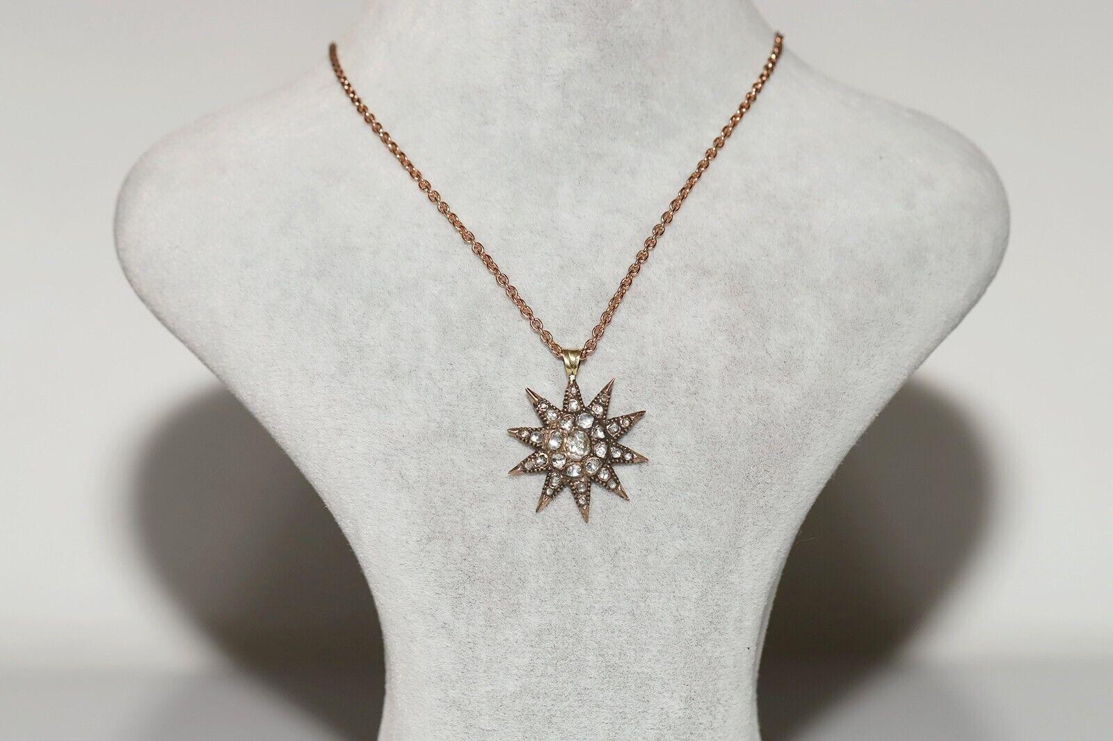 Antique Ottoman Circa 1900s 8k Gold Natural Rose Cut Diamond Star Pendant  5