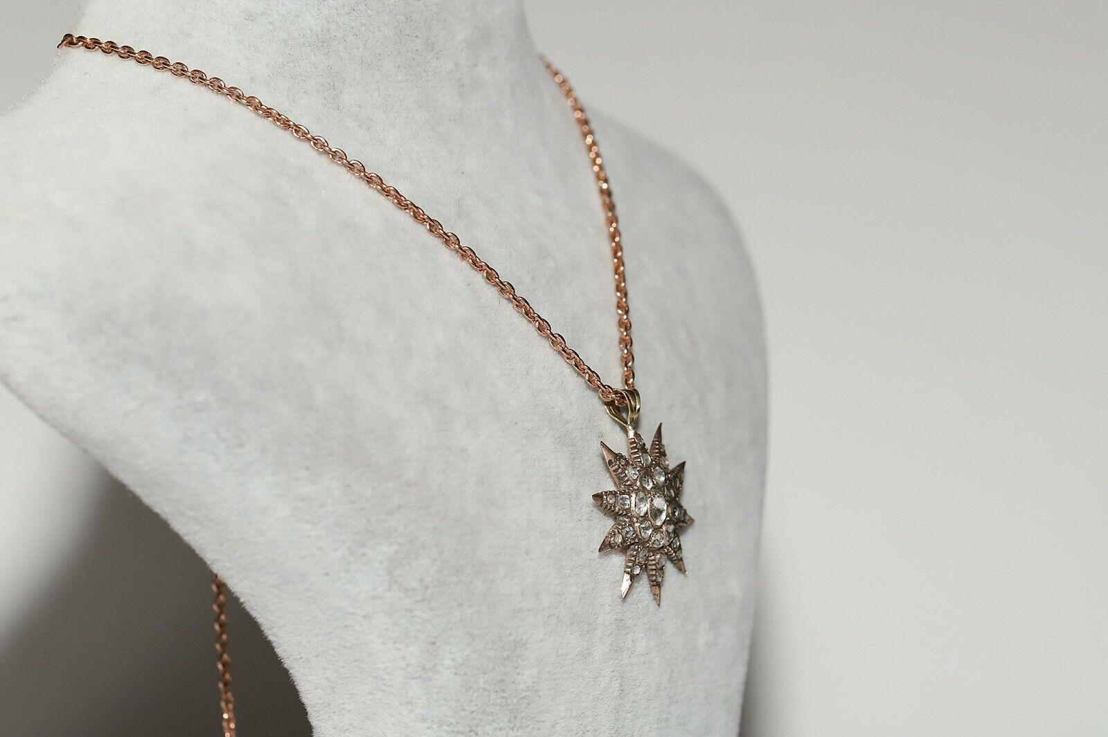 Victorian Antique Ottoman Circa 1900s 8k Gold Natural Rose Cut Diamond Star Pendant 