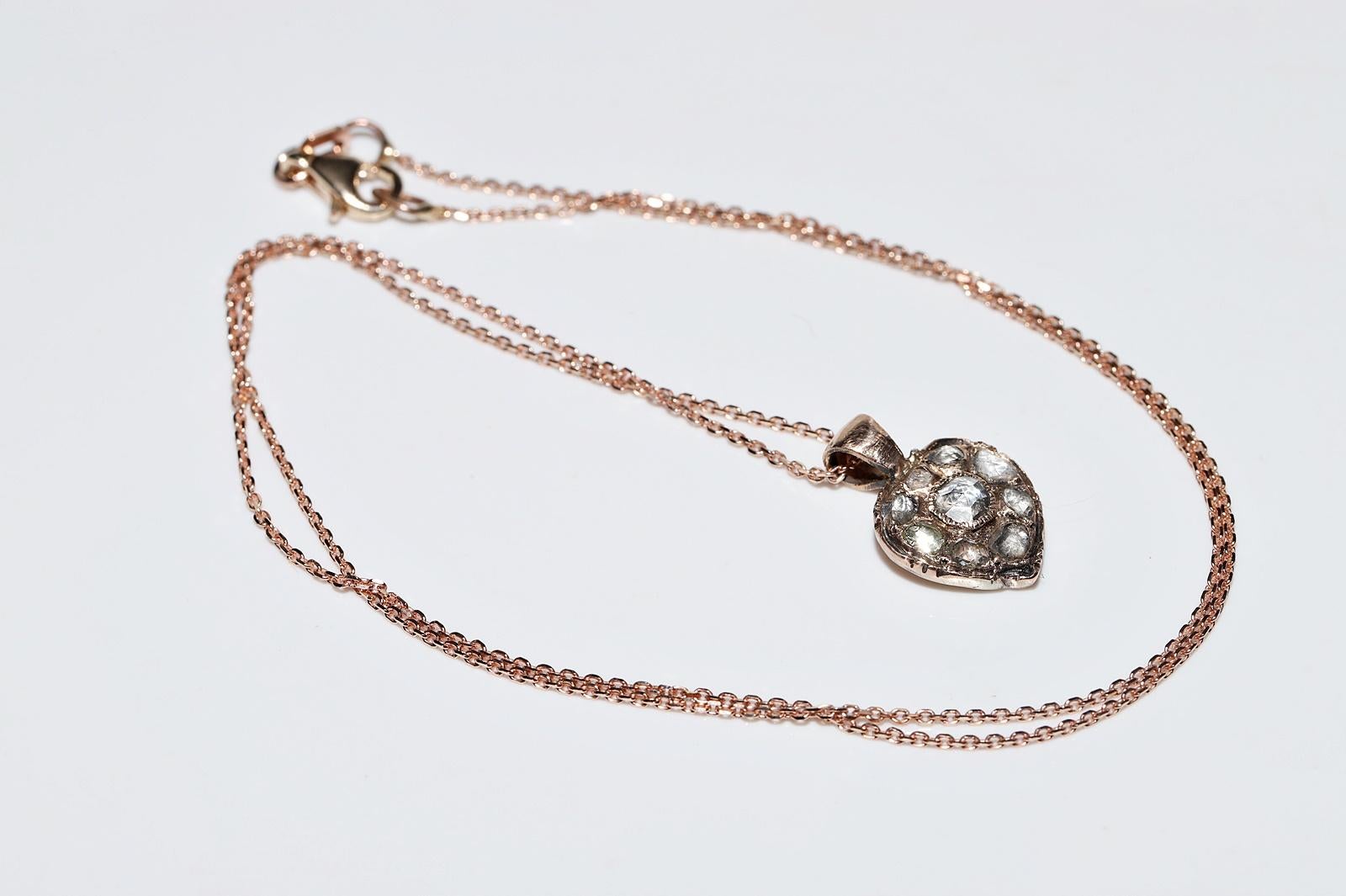 Antique Ottoman Circa 1900s 8k Gold Natural Rose Cut Heart Pendant Necklace  For Sale 9