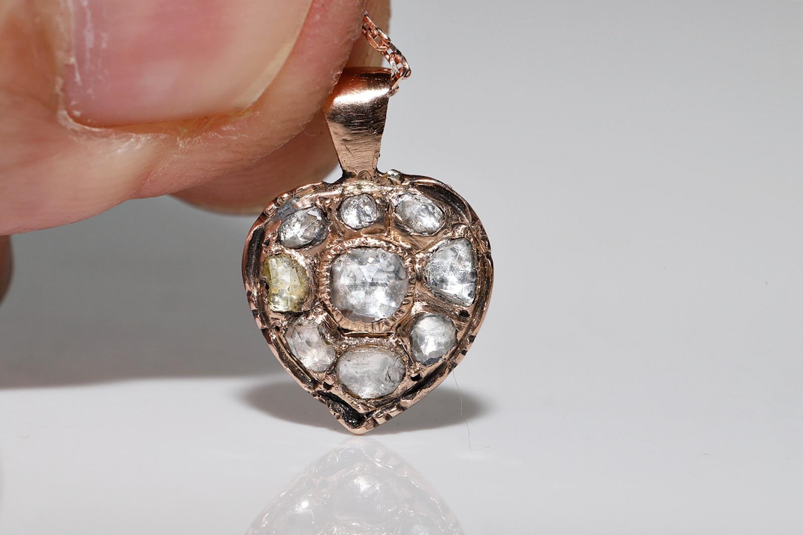 Antique Ottoman Circa 1900s 8k Gold Natural Rose Cut Heart Pendant Necklace  For Sale 10