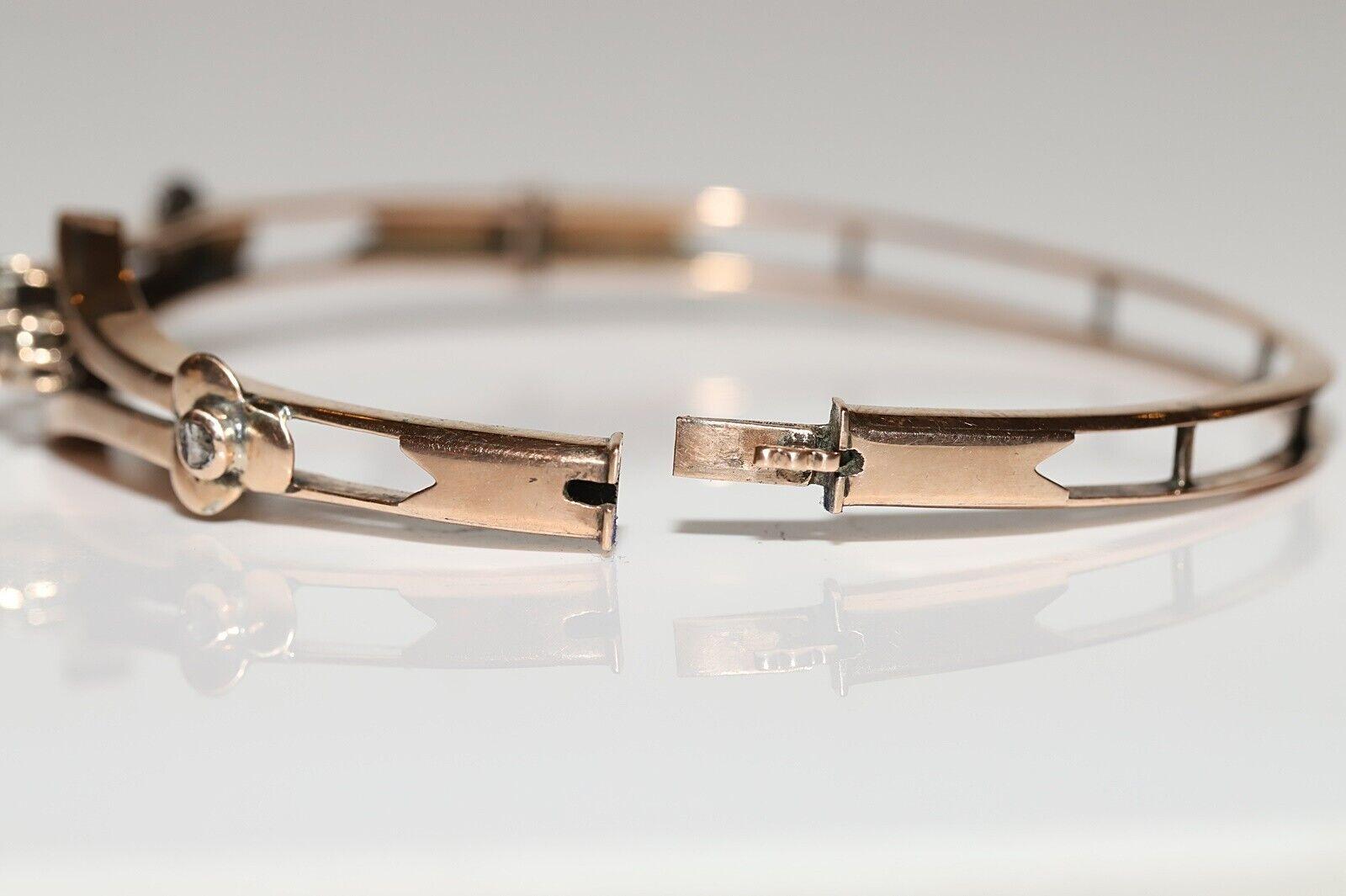 Bracelet ottoman ancien des années 1900 en or 9 carats avec diamants naturels taille rose en vente 4
