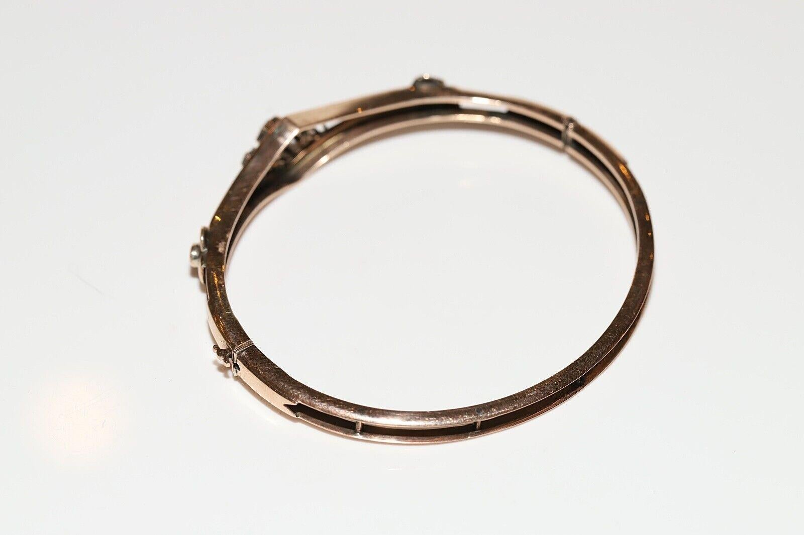 Bracelet ottoman ancien des années 1900 en or 9 carats avec diamants naturels taille rose en vente 6