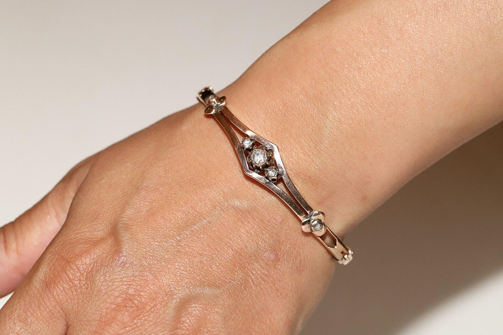 Antique Ottoman Circa 1900s 9k Gold Natural Rose Cut Diamond Bracelet For Sale 9