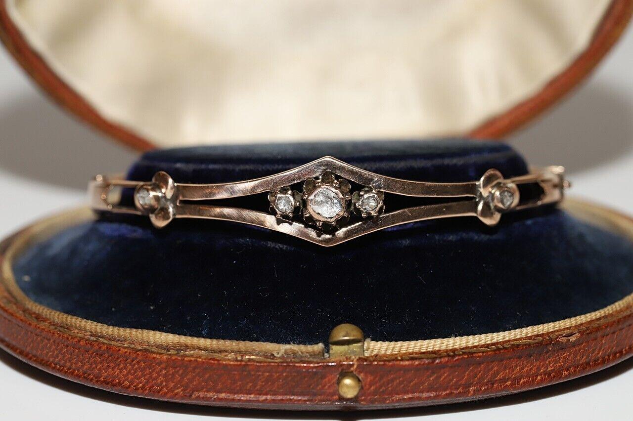 Antique Ottoman Circa 1900s 9k Gold Natural Rose Cut Diamond Bracelet For Sale 9