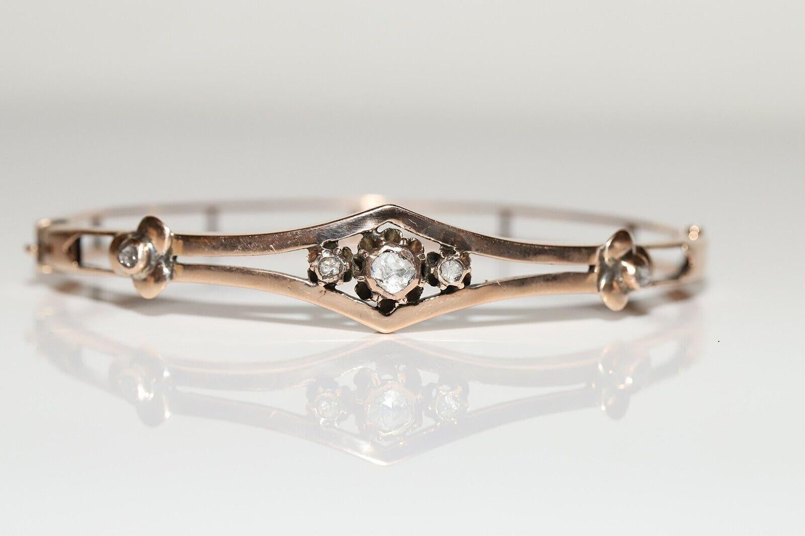 Victorian Antique Ottoman Circa 1900s 9k Gold Natural Rose Cut Diamond Bracelet For Sale