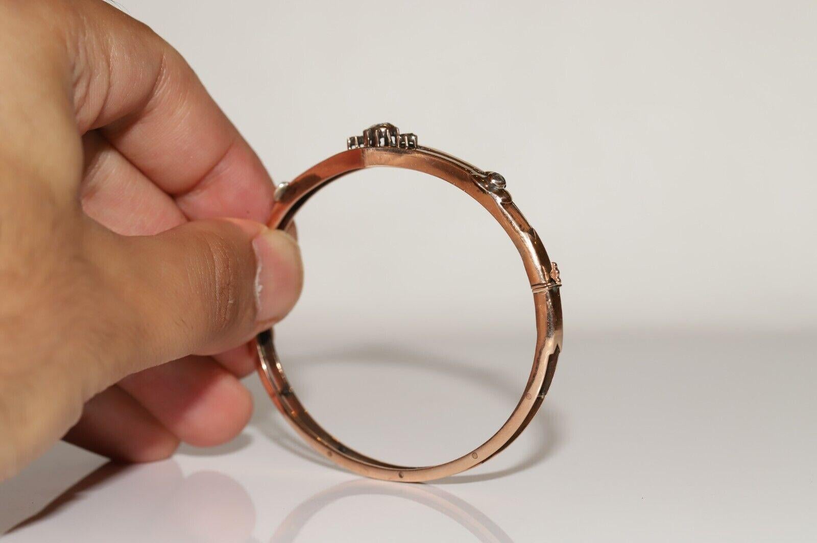 Antique Ottoman Circa 1900s 9k Gold Natural Rose Cut Diamond Bracelet For Sale 1