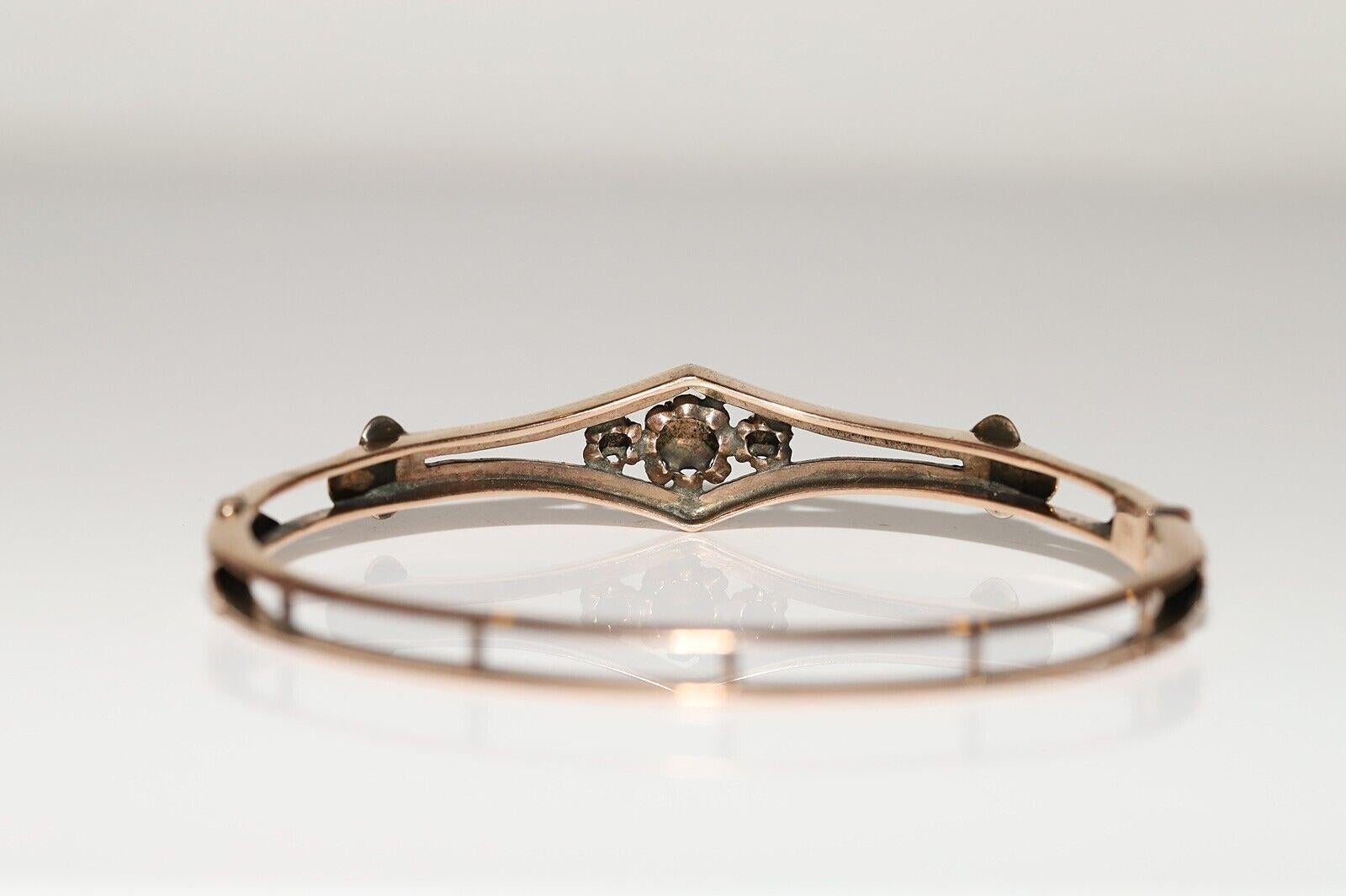 Antique Ottoman Circa 1900s 9k Gold Natural Rose Cut Diamond Bracelet For Sale 2