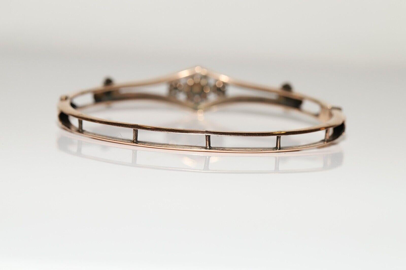Antique Ottoman Circa 1900s 9k Gold Natural Rose Cut Diamond Bracelet For Sale 3