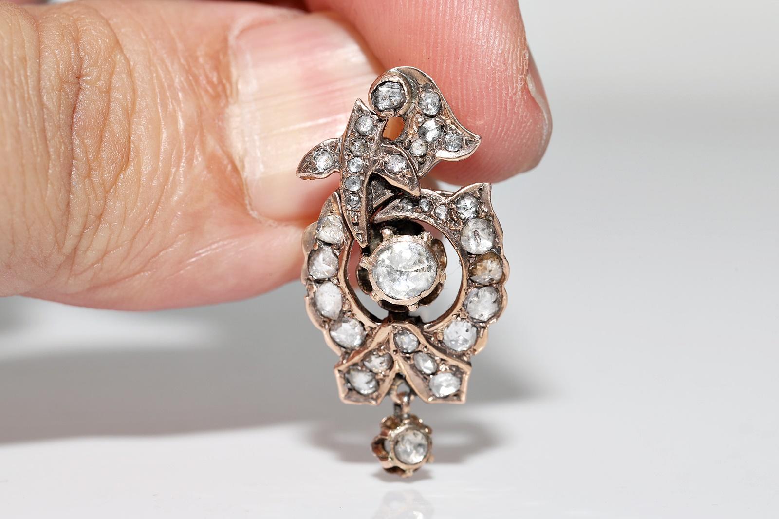 Antique Ottoman Circa 1900s  Circa 8k Gold Natural Rose Cut Diamond  Earring For Sale 5