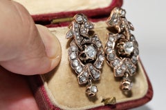 Antique Ottoman Circa 1900s  Circa 8k Gold Natural Rose Cut Diamond  Earring