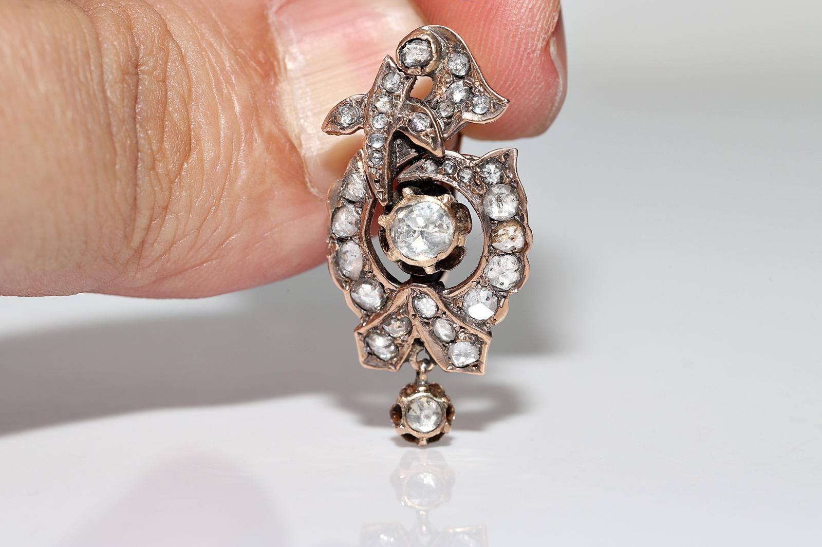 Antique Ottoman Circa 1900s  Circa 8k Gold Natural Rose Cut Diamond  Earring In Good Condition For Sale In Fatih/İstanbul, 34