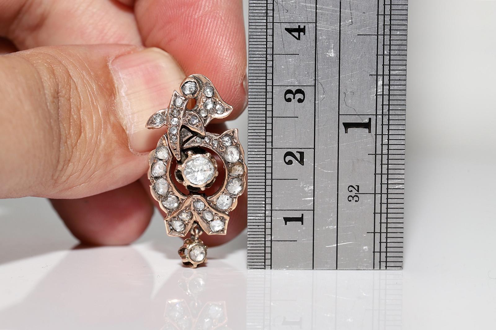 Antiker Ottomane, um 1900  Circa 8k Gold natürlicher Diamant im Rosenschliff  Ohrring Damen im Angebot