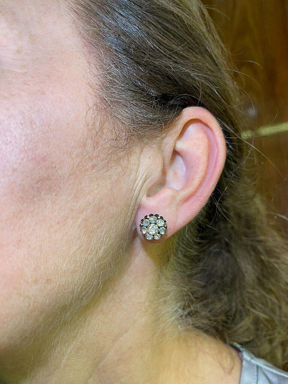 Antique ottoman des années 1900 en or 8 carats avec diamants naturels taille rose  Boucle d'oreille en vente 6