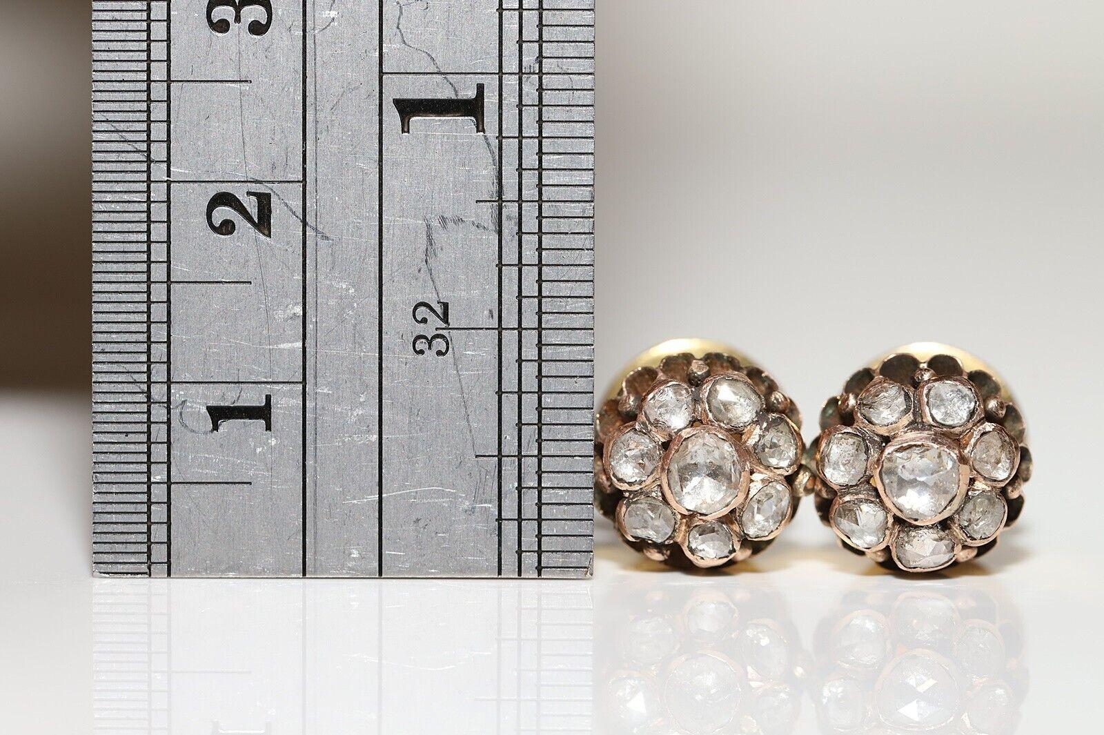 Antique ottoman des années 1900 en or 8 carats avec diamants naturels taille rose  Boucle d'oreille Bon état - En vente à Fatih/İstanbul, 34