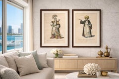 Antique Ottoman Costume Prints Pair, Body Guard & Mufti, Hand Colored c.1749