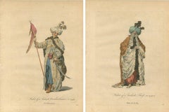 Antique Ottoman Costume Prints Pair, Standard Bearer & Turkish Priest, 1749
