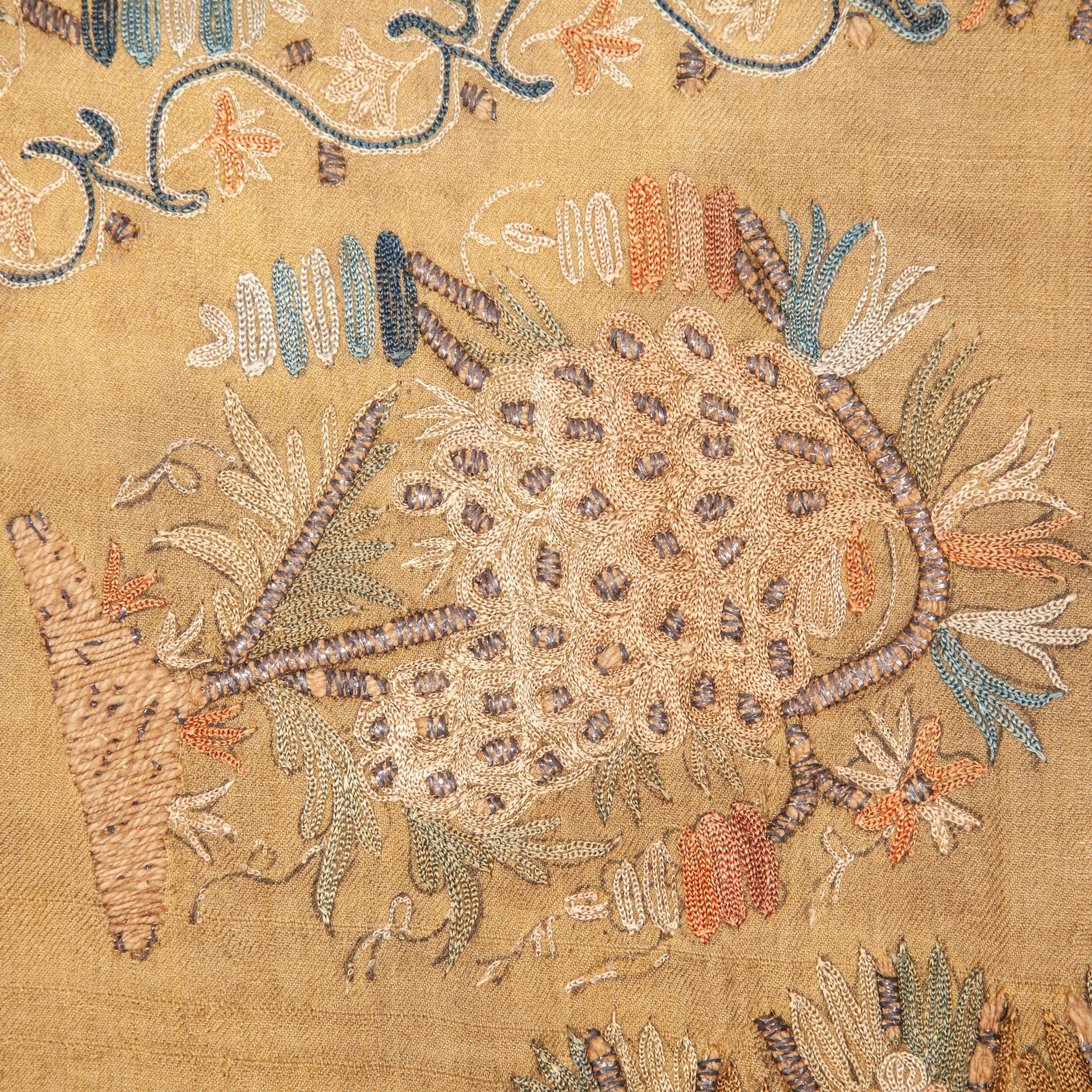 Turkish Antique Ottoman Embroidery on Pashmina Wool Cloth, Mid-19th Century